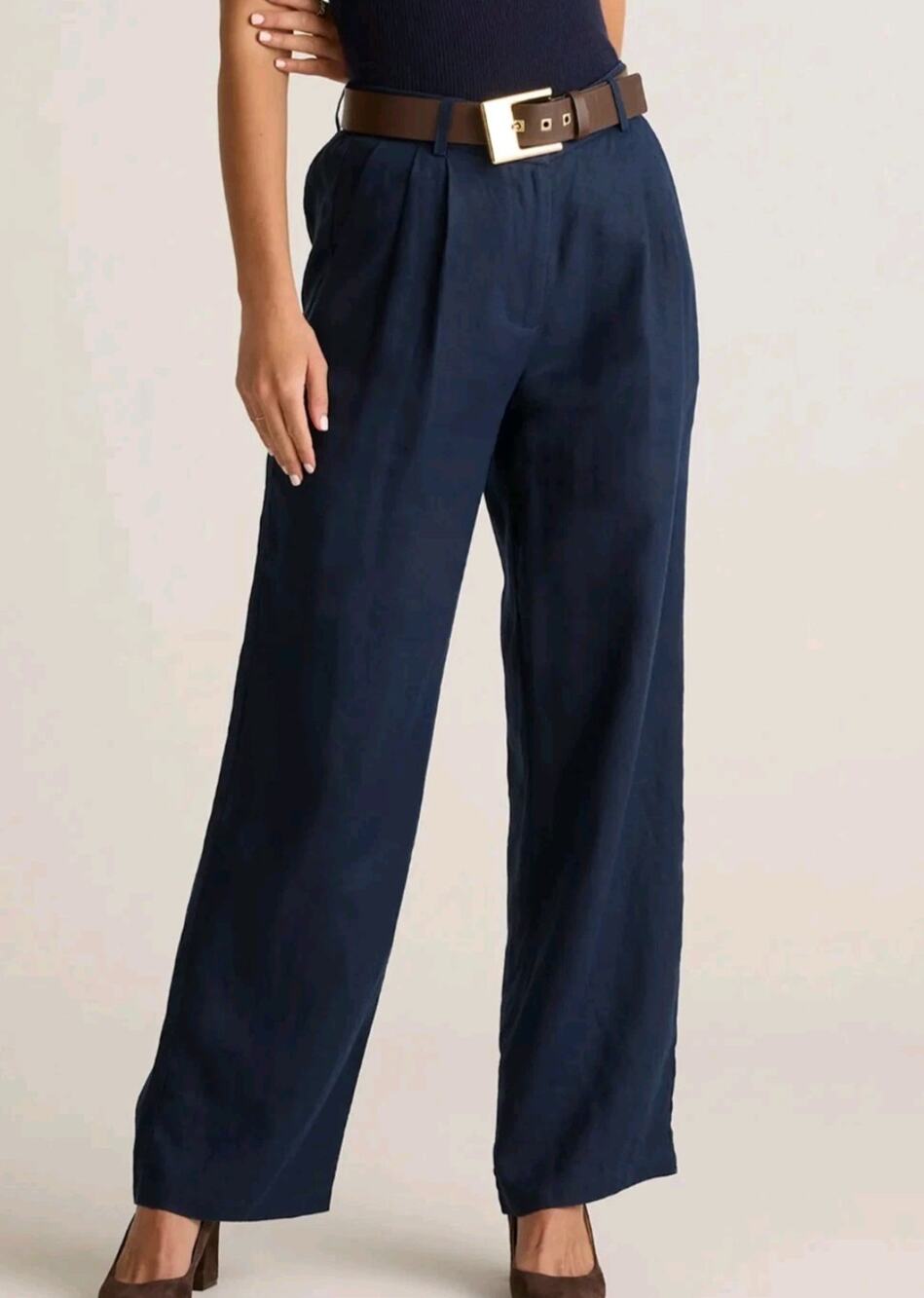 Quince Women’s Size 12 100% European Linen Pleated Trouser Deep Navy Capsule